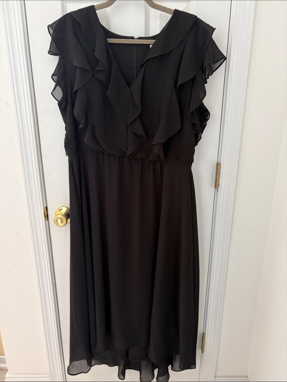 Maison Tara Black Ruffle V-Neck Maxi Dress